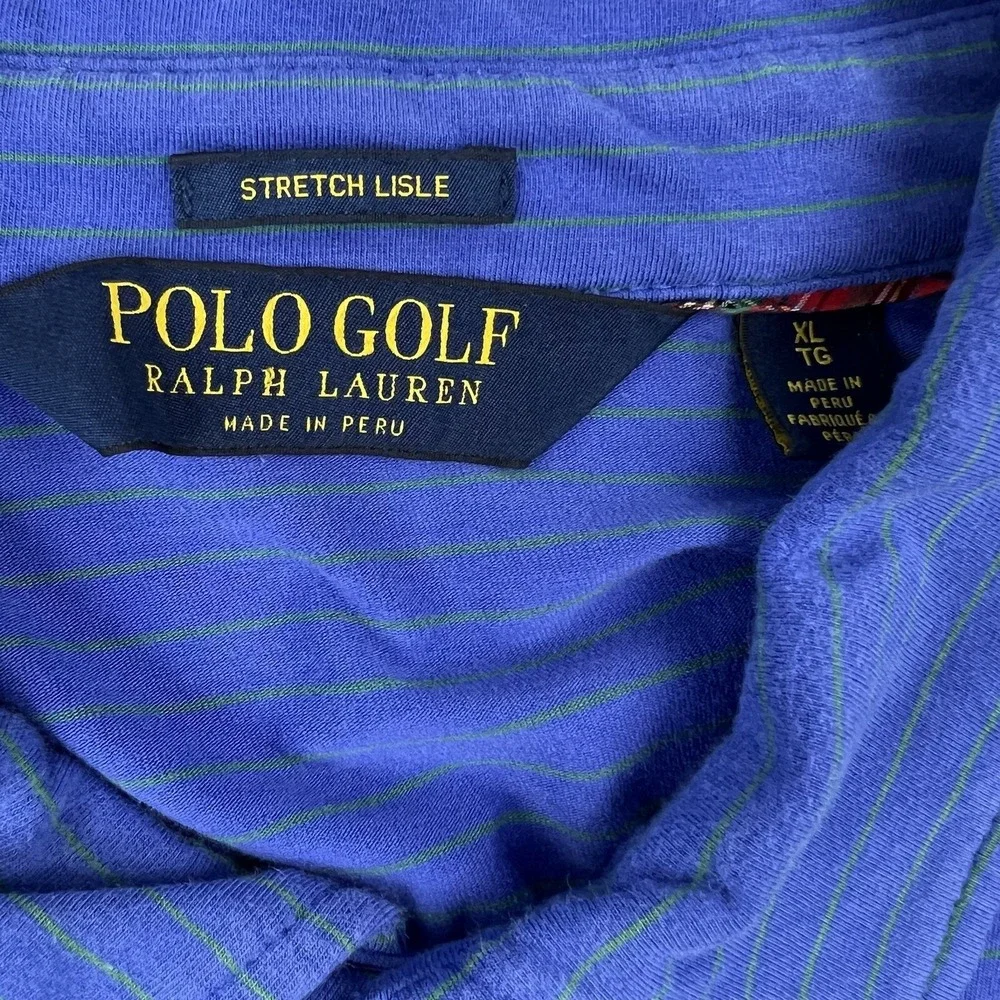 Polo Golf Ralph Lauren Blue w/ Green Stripe Stretch Lisle S/S Polo Shirt Mens XL